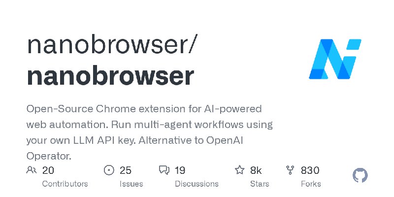 GitHub - nanobrowser/nanobrowser: Open-Source Chrome extension for AI-powered web automation. Run multi-agent workflows using your…