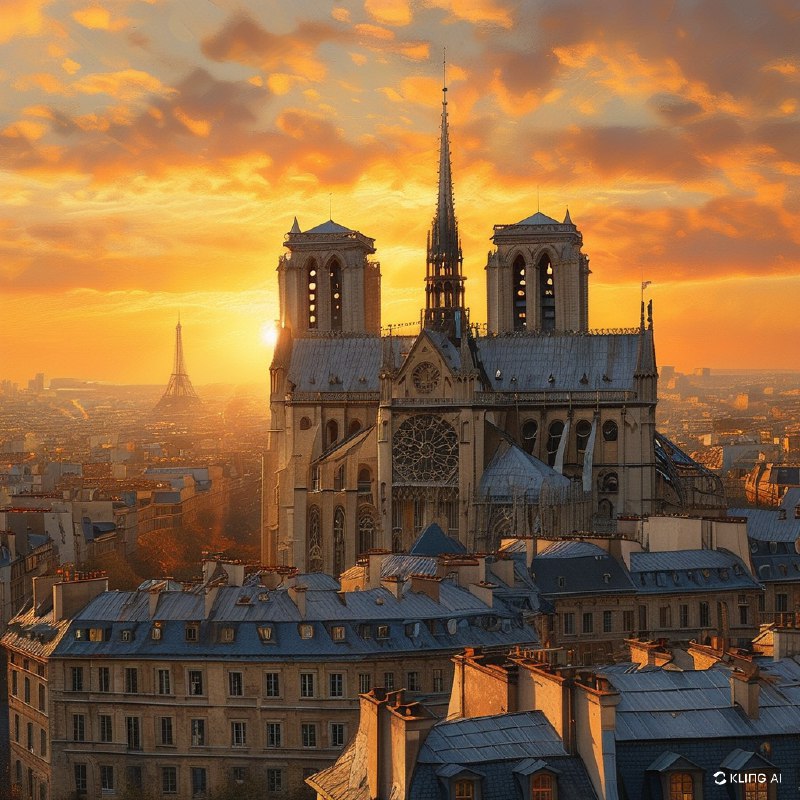 #Bing_Wallpaper巴黎圣母院在金色的落日中庄严地主宰着巴黎的天际线