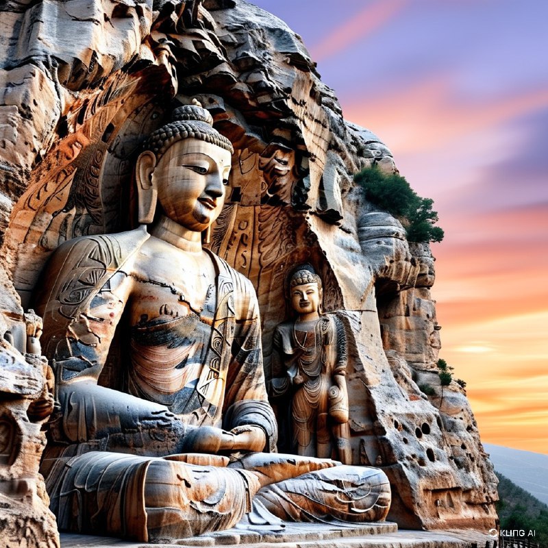 #Bing_Wallpaper位于中国山西省大同市的云冈石窟，是一片宏伟而古老的佛教岩石雕刻遗址，呈现了两座雕刻在悬崖上的巨大石佛