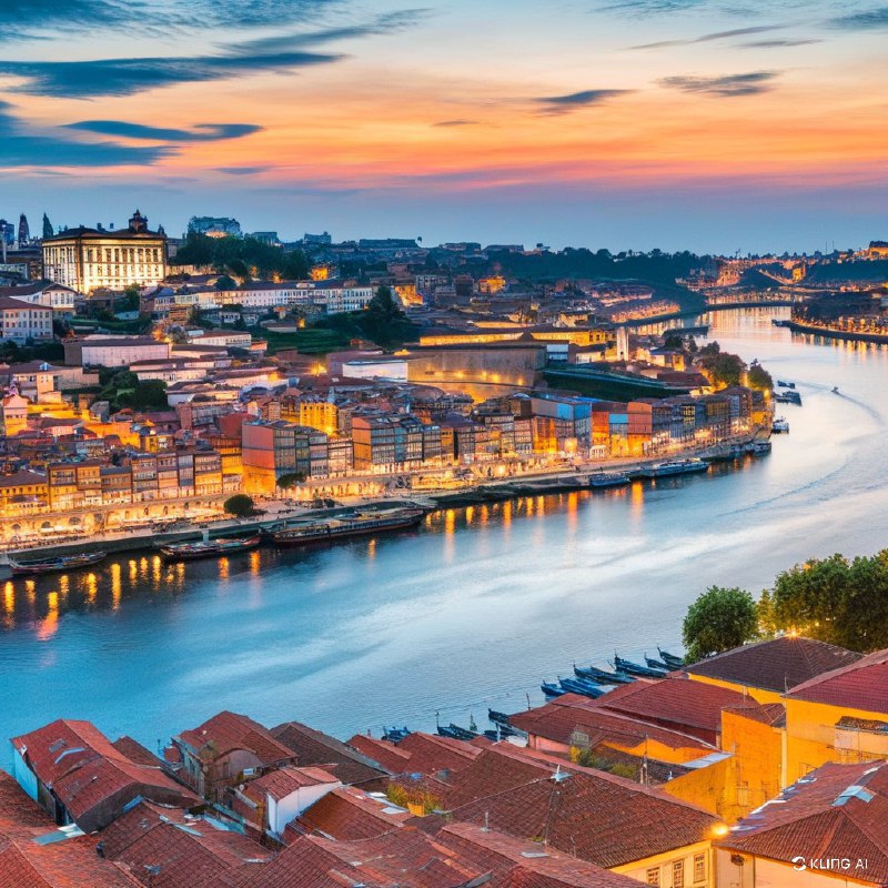 #Bing_Wallpaper“葡萄牙波尔图的黄金时刻，俯瞰历史悠久的里贝拉区和杜罗河的全景