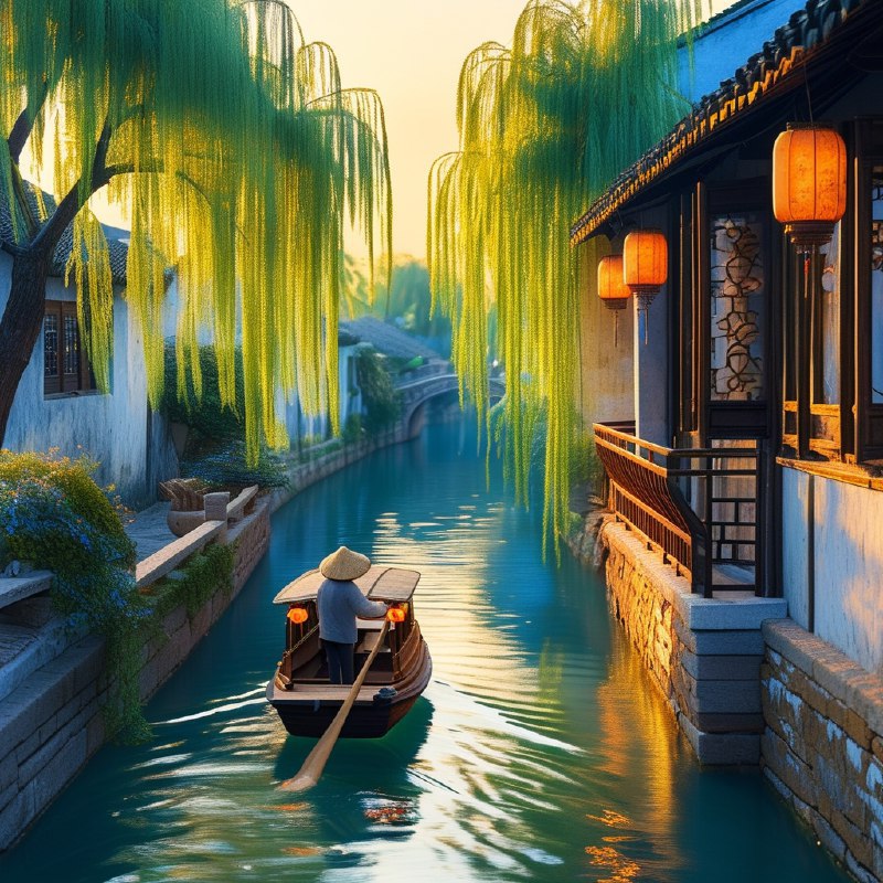 #Bing_Wallpaper江苏省苏州传统水乡的春日黄昏场景充满静谧与诗意