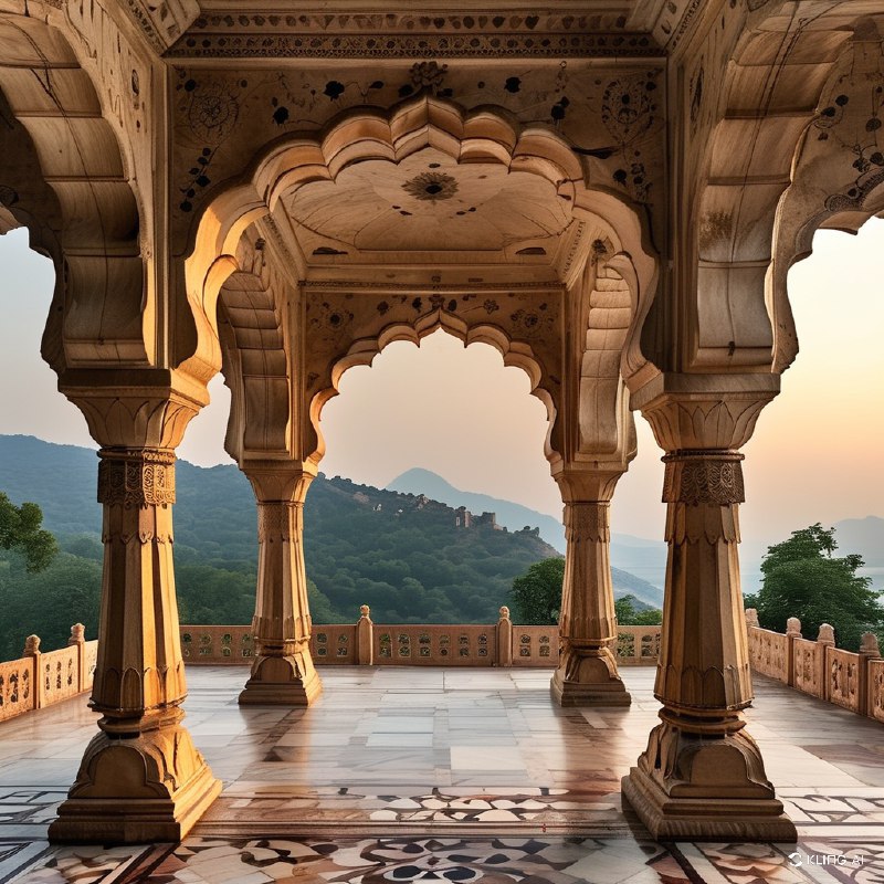 #Bing_Wallpaper精巧的建筑奇迹，位于印度拉贾斯坦邦琥珀堡的Sattais Katcheri，展示了宏伟的拱门，上面有精美的花卉和几何雕刻，坐落在优雅雕刻的柱子之间