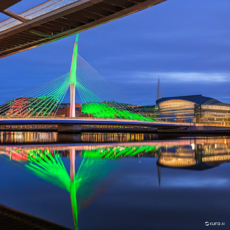 #Bing_Wallpaper"在爱尔兰都柏林圣帕特里克节庆祝活动中，塞缪尔·贝克特桥展现出迷人的夜景