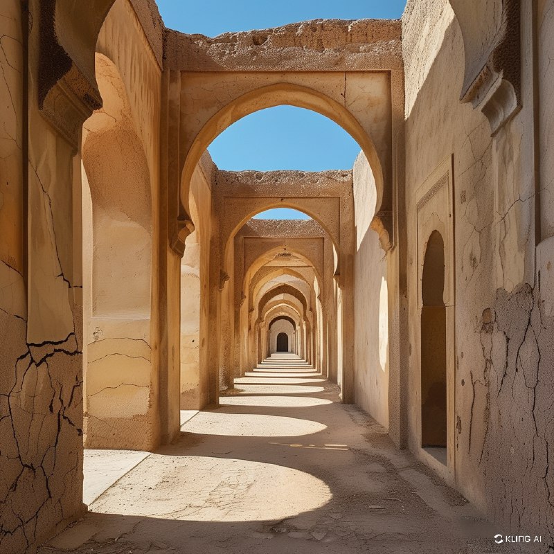 #Bing_Wallpaper"摩洛哥梅克内斯的赫里·埃斯瓦尼古拱门，是一条宏伟且饱经风霜的建筑长廊，沐浴在温暖的金色光辉中