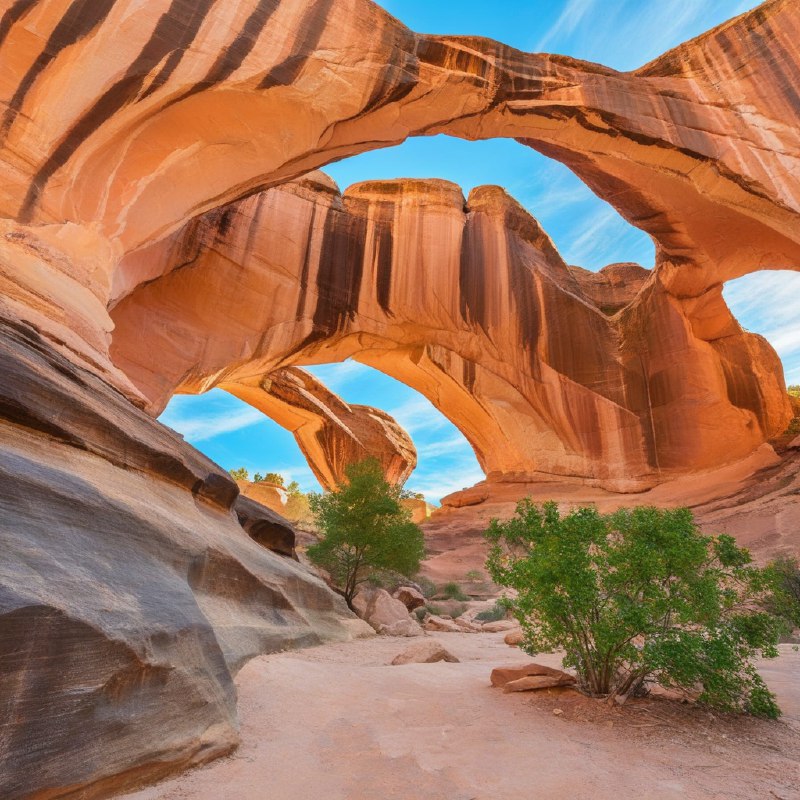 #Bing_Wallpaper在碧蓝的晴空下，一座令人叹为观止的天然岩石奇观——犹他州自然桥国家纪念碑中的卡奇纳桥