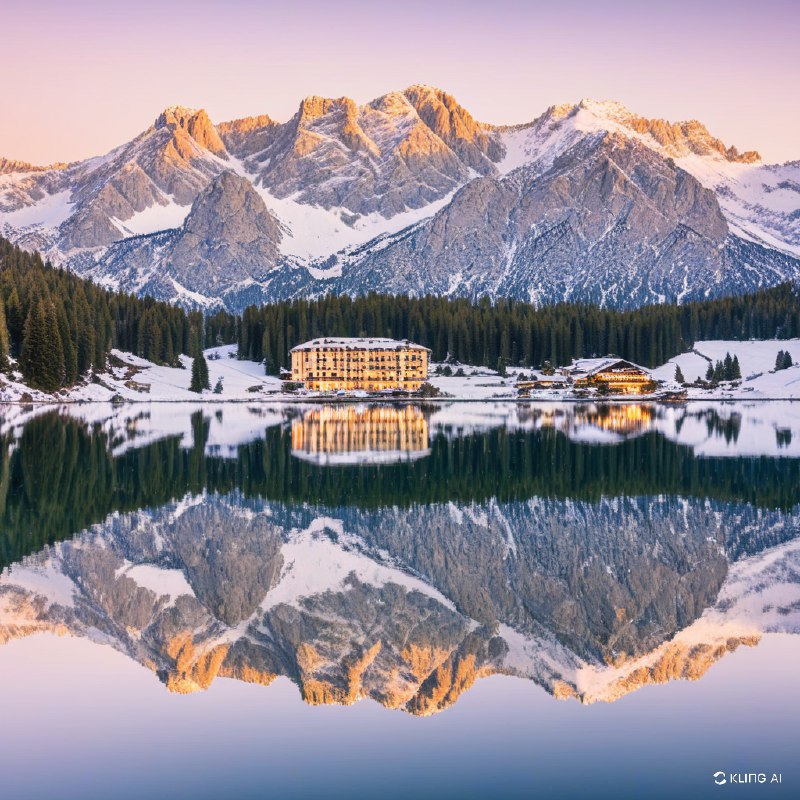 #Bing_Wallpaper在日落时分的意大利多洛米蒂山脉的米苏里纳湖宁静画面