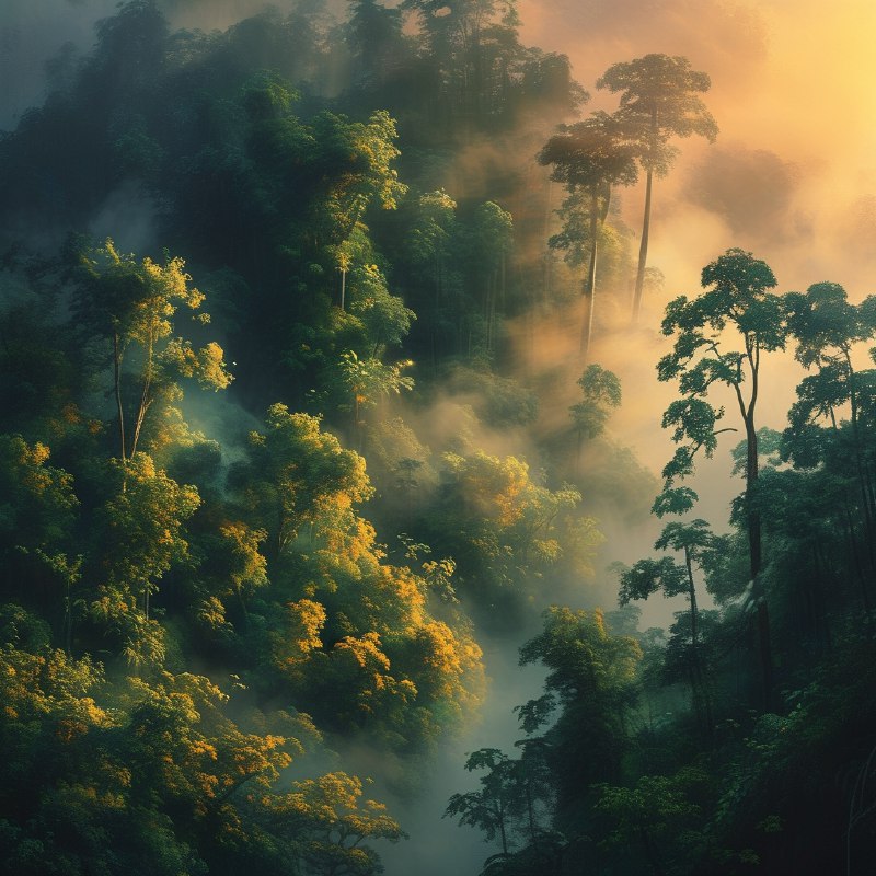 #Bing_Wallpaper黎明时分薄雾笼罩的低地雨林，展现了马来西亚婆罗洲沙巴达南谷的静谧与超凡之景