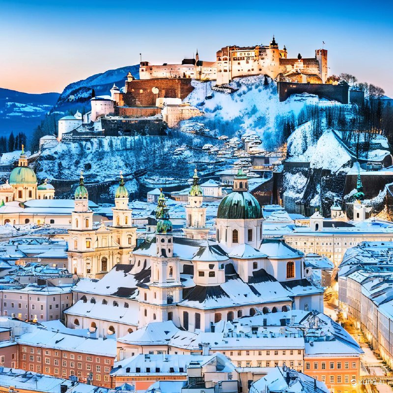 #Bing_Wallpaper奥地利萨尔茨堡梦幻的冬季夜晚，街道闪烁迷人，山峰结霜