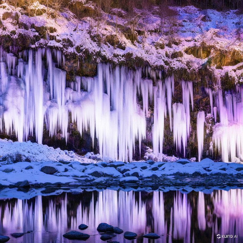 #Bing_Wallpaper"日本秩父三十槌冰柱的迷人冬景，以从陡峭崖壁倾泻而下的高大透明冰柱为特色