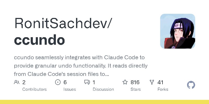 GitHub - RonitSachdev/ccundo: ccundo seamlessly integrates with Claude Code to provide granular undo functionality. It reads directly…