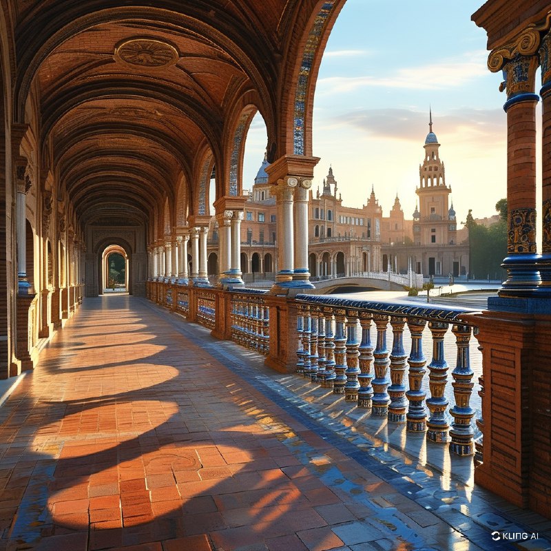 #Bing_Wallpaper受到西班牙塞维利亚西班牙广场启发的宏伟建筑场景，被重新构想为一个充满活力的外星行星——纳布星