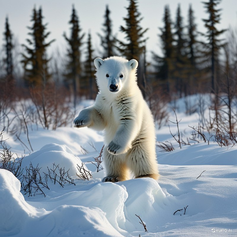 #Bing_Wallpaper一幅温馨的画面展现了顽皮的北极熊幼崽从雪白的巢穴中探出身来，周围是闪耀在柔和散射的北极日光下的洁白雪堆