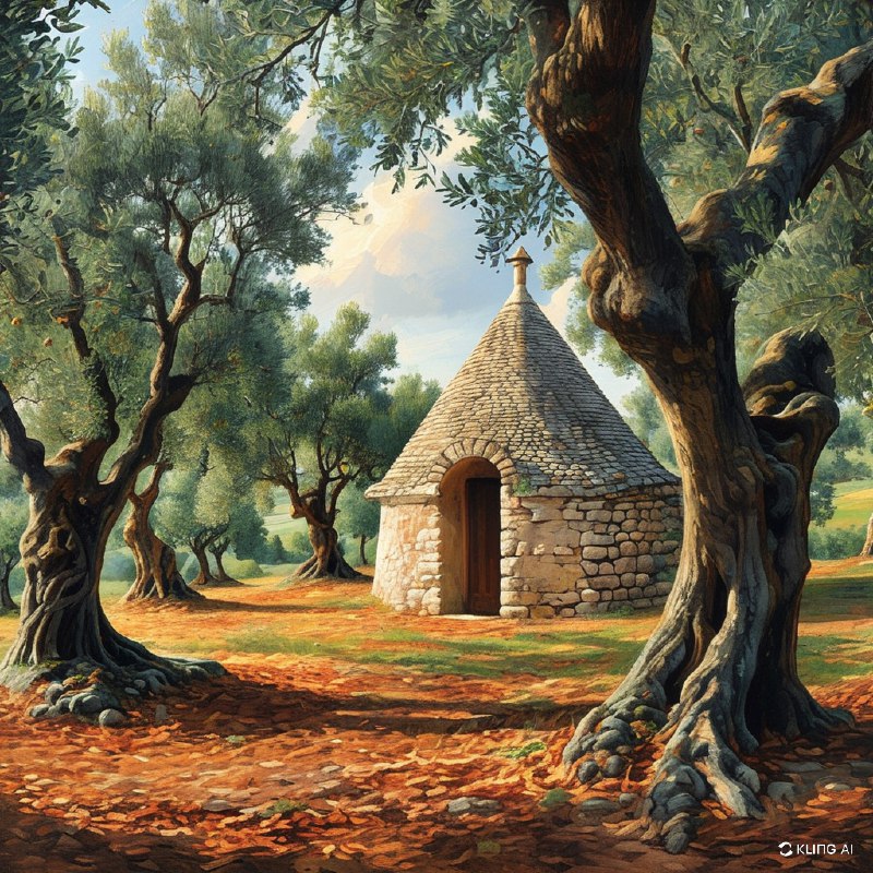 #Bing_Wallpaper意大利普利亚大区伊特里亚山谷中的宁静橄榄林，生长着古老的橄榄树