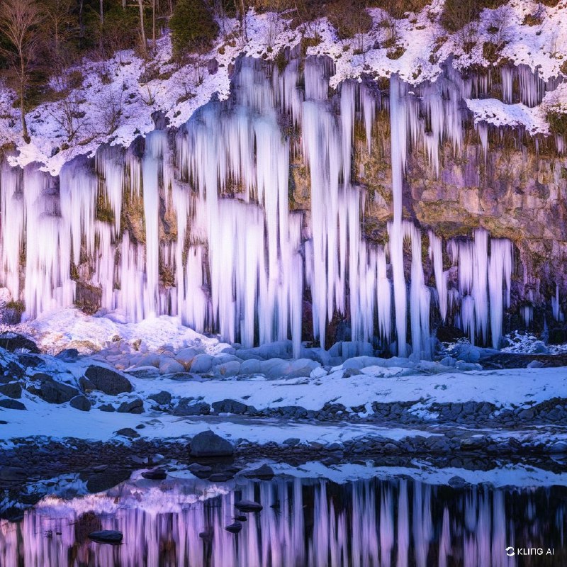 #Bing_Wallpaper"日本秩父三十槌冰柱的迷人冬景，以从陡峭崖壁倾泻而下的高大透明冰柱为特色