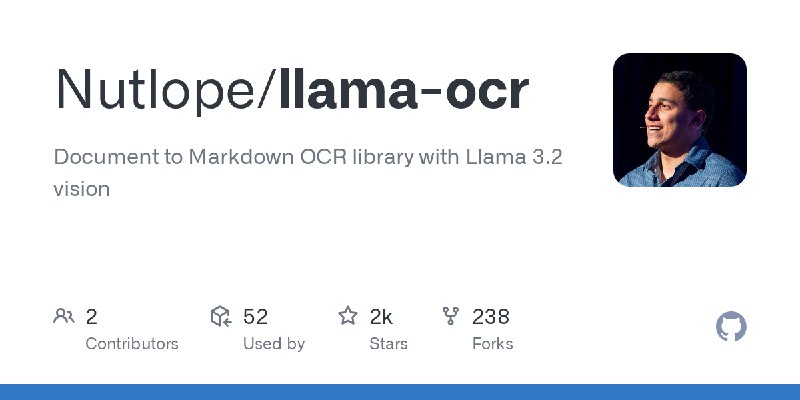 GitHub - Nutlope/llama-ocr: Document to Markdown OCR library with Llama 3.2 vision
