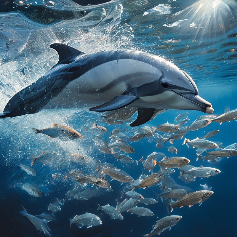 #Bing_Wallpaper在葡萄牙亚速尔群岛的圣米格尔岛附近深邃的蓝色大西洋中，一幅令人振奋的水下场景展现了流线型的敏捷大西洋斑点海豚正奋力追逐闪烁的银色鱼群