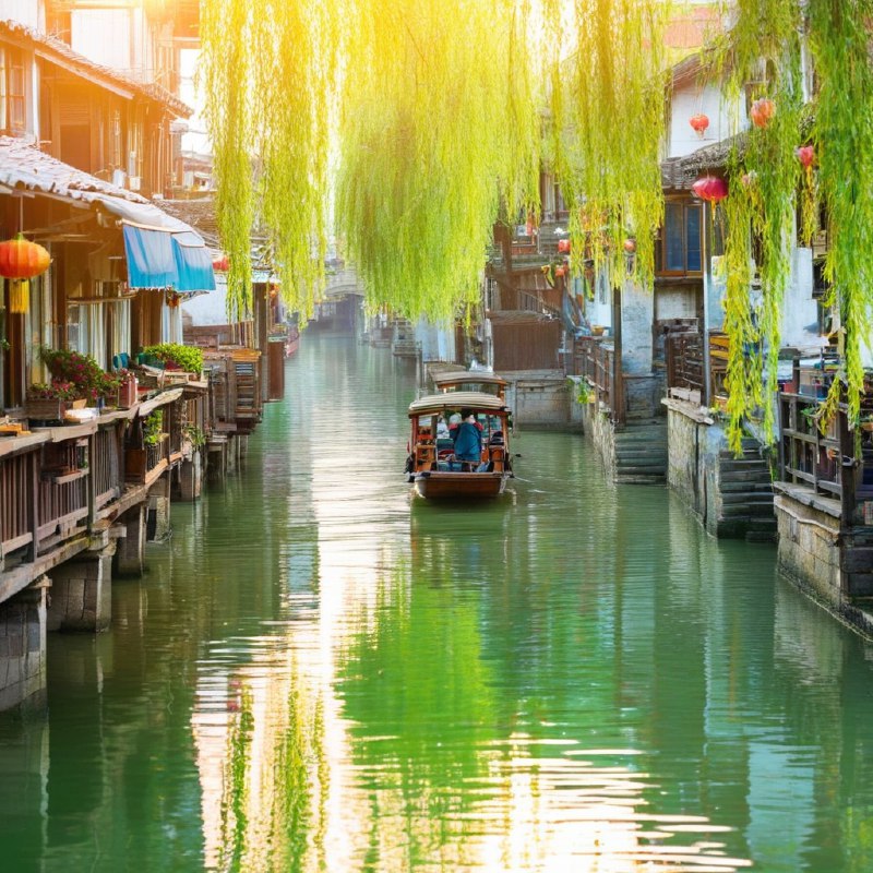 #Bing_Wallpaper江苏省苏州传统水乡的春日黄昏场景充满静谧与诗意