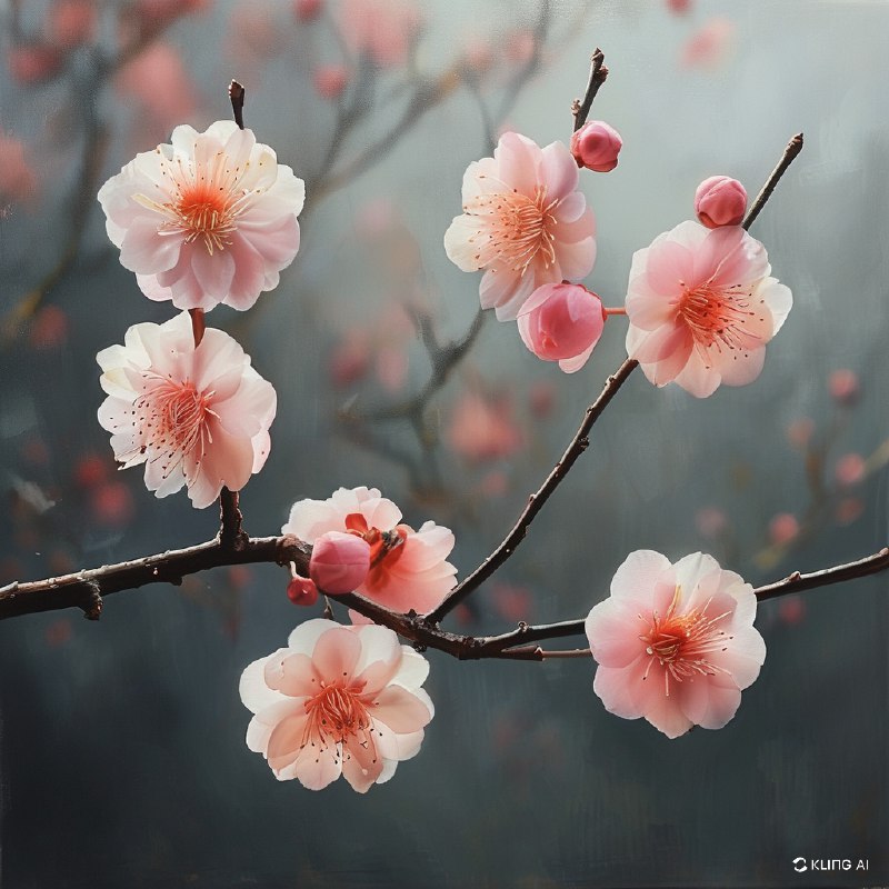 #Bing_Wallpaper盛开的娇嫩梅花，柔粉色的花瓣散发出优雅与精细的魅力，点缀在纤细的深棕色枝条上