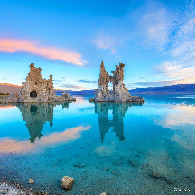 #Bing_Wallpaper 加利福尼亚州莫诺湖的图像，展现从宁静湖水中涌现的引人注目的石灰华塔