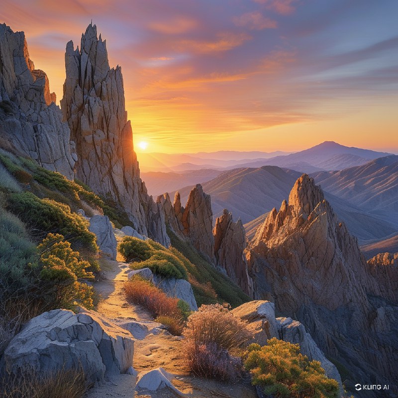 #Bing_Wallpaper“在美国加利福尼亚州圣贝尼托县的针峰国家公园，高峰小道上呈现出令人屏息的日落美景