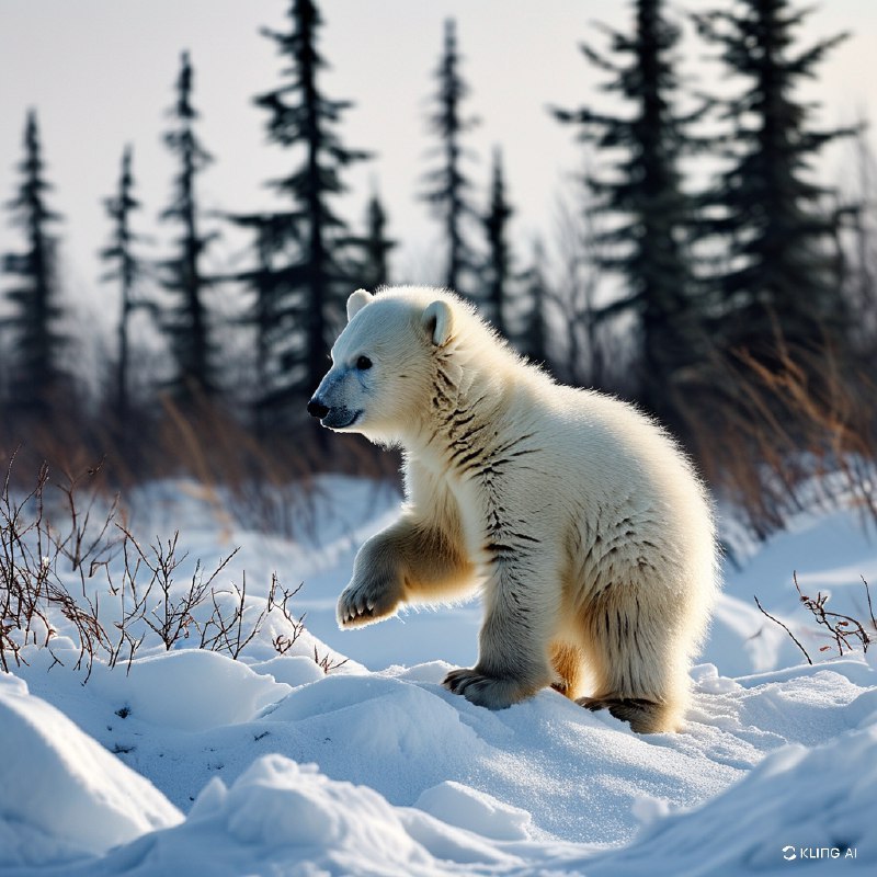 #Bing_Wallpaper一幅温馨的画面展现了顽皮的北极熊幼崽从雪白的巢穴中探出身来，周围是闪耀在柔和散射的北极日光下的洁白雪堆