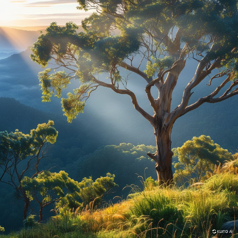 #Bing_Wallpaper"如梦似幻的桉树林笼罩在柔和的晨雾中，金色的阳光穿透薄薄的迷雾层，创造出迷人的光影交错效果，苍翠的绿叶冠覆盖在起伏的地形之上，散布于澳大利亚新南威尔士州蓝山国家公园的梅加隆谷辽阔的山谷中，呈现出一种宁静而超凡的氛围，树木纹理的复杂细节被生动捕捉，柔和的白色与大地色调和谐交融，构成电影般的超细致画面，灵感源自大气的风景摄影以及印象派自然画作