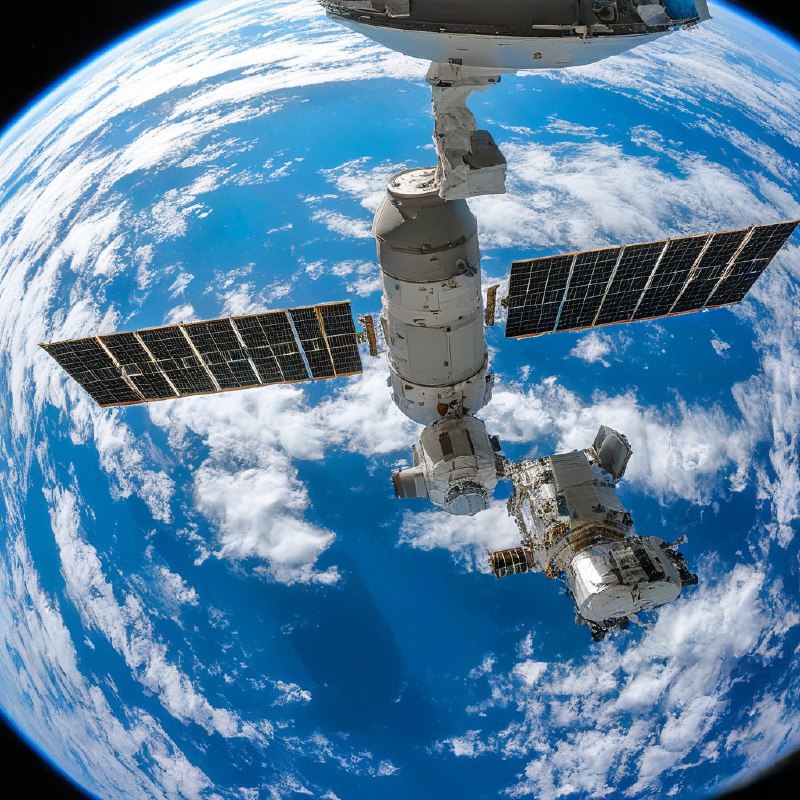 #Bing_Wallpaper从国际空间站穹顶窗口眺望，可以看到南太平洋海洋的鲜艳蓝色，与旋转的白色云层形成鲜明对比，在广阔的地球曲面上展现出迷人的画面