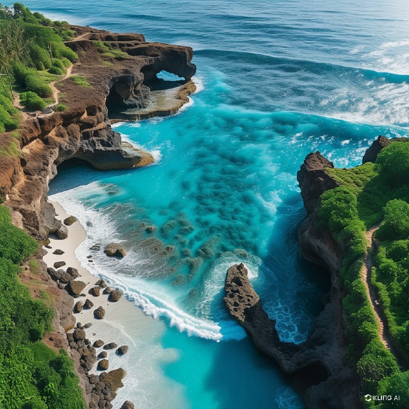 #Bing_Wallpaper俯瞰宁静又令人叹为观止的断崖海滩（Pasih Uug），位于印度尼西亚巴厘岛努萨佩尼达岛，展现了大自然非凡的艺术创造力