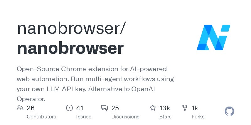 GitHub - nanobrowser/nanobrowser: Open-Source Chrome extension for AI-powered web automation. Run multi-agent workflows using your…