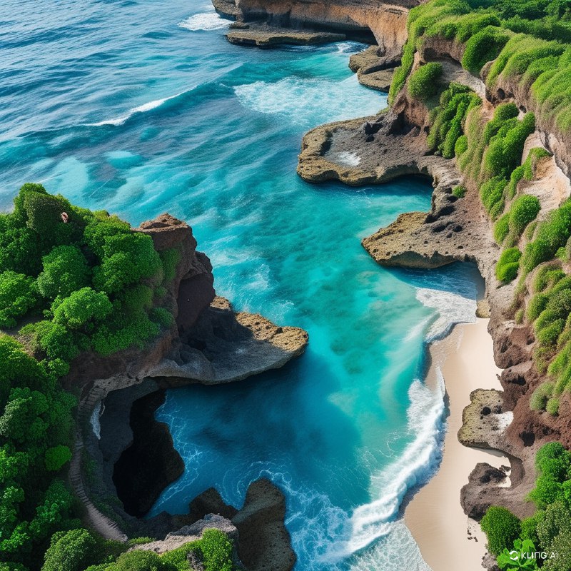 #Bing_Wallpaper俯瞰宁静又令人叹为观止的断崖海滩（Pasih Uug），位于印度尼西亚巴厘岛努萨佩尼达岛，展现了大自然非凡的艺术创造力