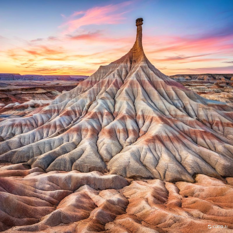 #Bing_Wallpaper“在日落时分，一个超现实的沙漠景观，位于西班牙纳瓦拉省的巴尔德纳斯雷亚莱斯自然公园，展现了标志性的卡斯蒂尔德蒂耶拉地貌