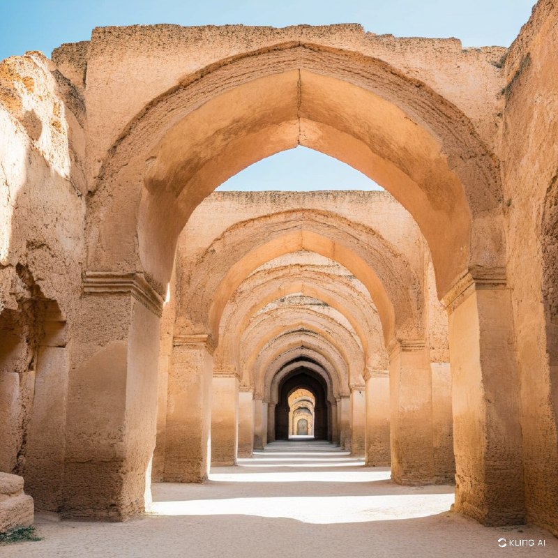 #Bing_Wallpaper"摩洛哥梅克内斯的赫里·埃斯瓦尼古拱门，是一条宏伟且饱经风霜的建筑长廊，沐浴在温暖的金色光辉中