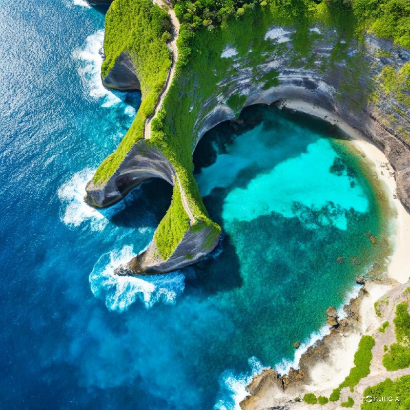 #Bing_Wallpaper俯瞰宁静又令人叹为观止的断崖海滩（Pasih Uug），位于印度尼西亚巴厘岛努萨佩尼达岛，展现了大自然非凡的艺术创造力