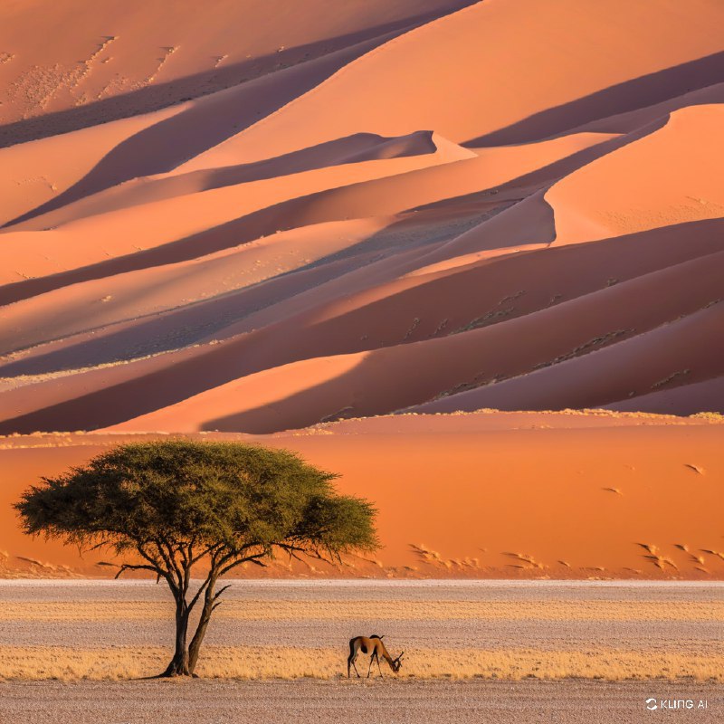 #Bing_Wallpaper纳米比亚纳米布沙漠中索苏斯维红沙丘那广袤而不断变幻的地平线，耸立的赤红与琥珀色沙丘在清晨的金色阳光中绽放光彩，长长的柔和阴影投射在地形起伏的沙面上