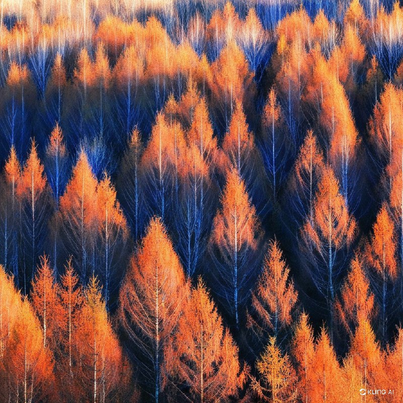 中国巴山草原上的金色松树，展现了初冬的美景，令人叹为观止