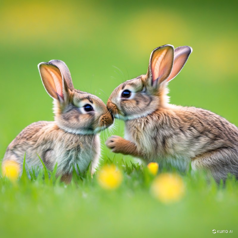 #Bing_Wallpaper“两只野生的小兔子，毛茸茸的柔软皮毛，正在生机盎然的春天草地上嬉戏地依偎在一起