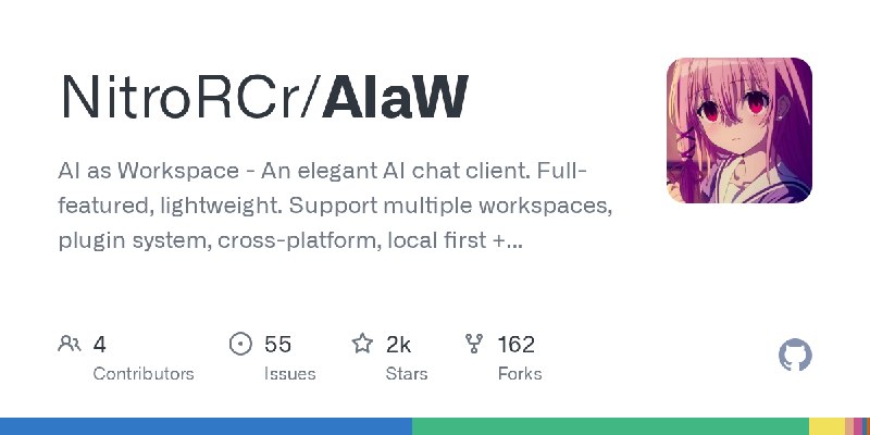 GitHub - NitroRCr/AIaW: AI as Workspace - An elegant AI chat client. Full-featured, lightweight. Support multiple workspaces, plugin…