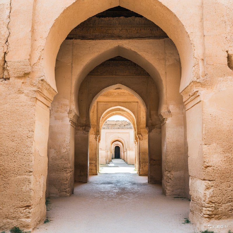#Bing_Wallpaper"摩洛哥梅克内斯的赫里·埃斯瓦尼古拱门，是一条宏伟且饱经风霜的建筑长廊，沐浴在温暖的金色光辉中