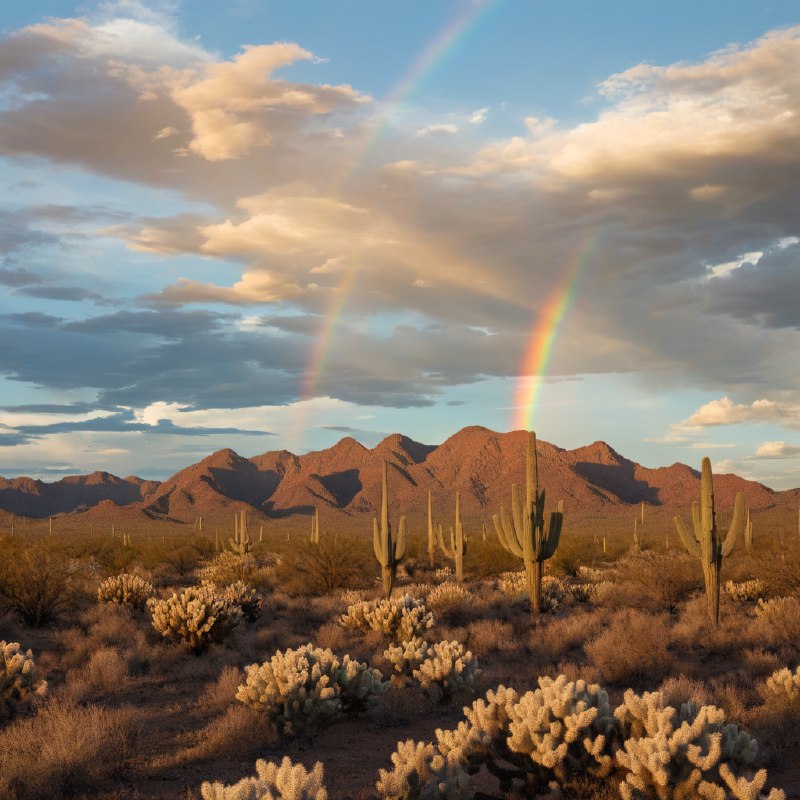 #Bing_Wallpaper亚利桑那州巨型仙人掌国家公园广阔的沙漠景观，以瓦森峰为背景，天空呈现出戏剧性变化