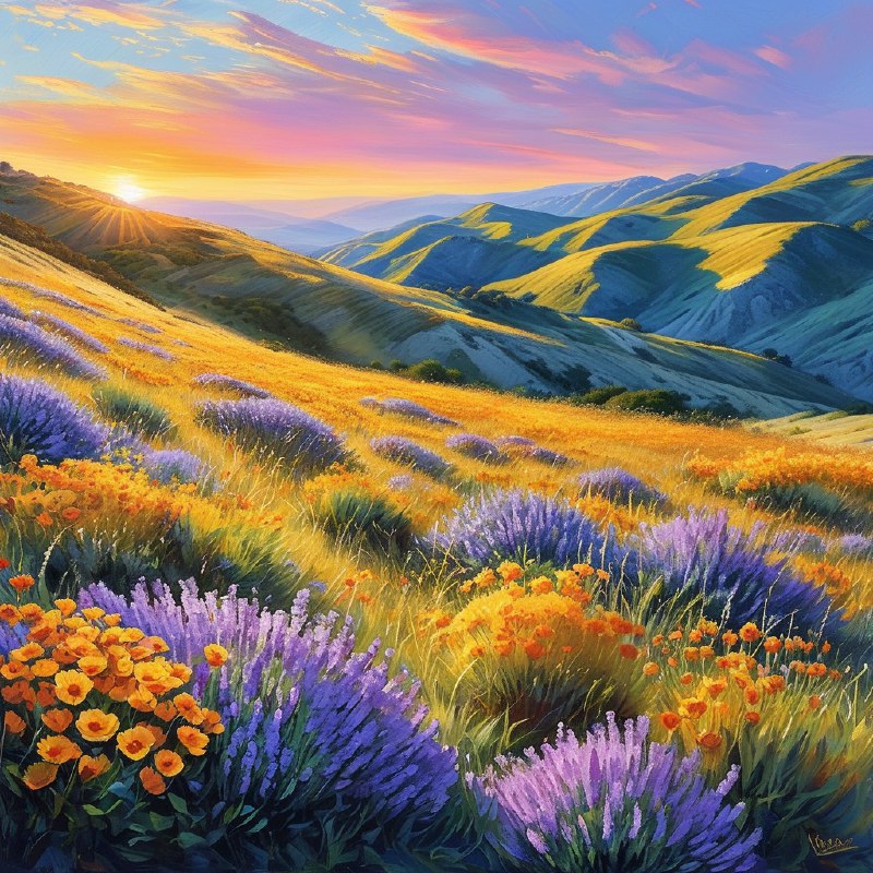 #Bing_Wallpaper“在美国加利福尼亚的卡里佐平原国家纪念碑上，罕见的超级花海盛开，绚丽的野花如海洋般覆盖了起伏的山丘