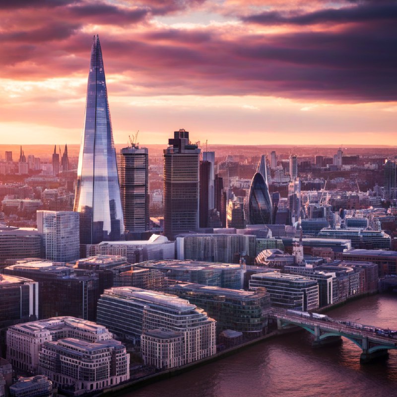 #Bing_Wallpaper“日落时分，伦敦的壮丽城市景观令人心生敬畏，以耸立在天际线上的碎片大厦（The Shard）为焦点