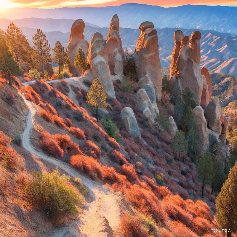 #Bing_Wallpaper“在美国加利福尼亚州圣贝尼托县的针峰国家公园，高峰小道上呈现出令人屏息的日落美景