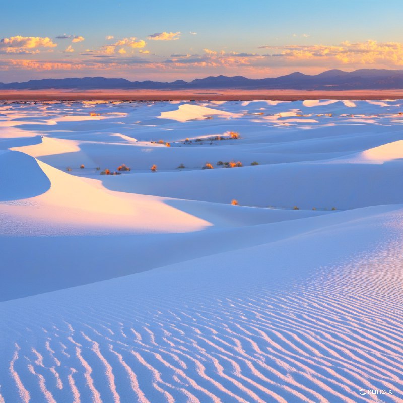 #Bing_Wallpaper"在美国新墨西哥州的白沙国家公园，广袤的白色沙丘在宁静的日落天空下绵延起伏