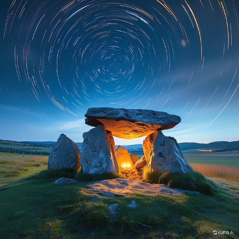 #Bing_Wallpaper“这是一幅神秘的夜景，画面中位于西班牙巴斯克自治区阿拉瓦的庄严索尔吉内切巨石墓（Sorginetxe Dolmen）占据了前景