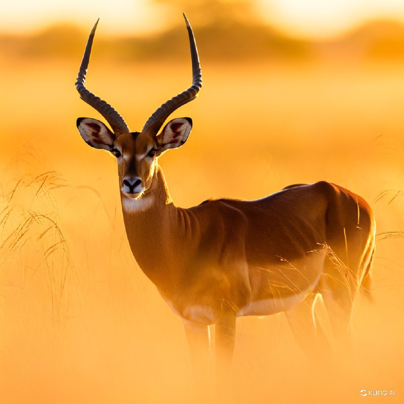 #Bing_Wallpaper一只优雅的黑脸大羚羊漫步在博茨瓦纳莫雷米野生动物保护区的金色草原上，沐浴在日落的温暖光辉中