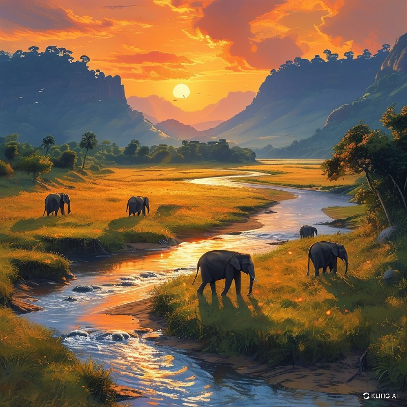 #Bing_Wallpaper壮观的一群大象漫步于印度吉姆·科贝特国家公园，夕阳将天空染成橙色，为大地披上温暖的色调