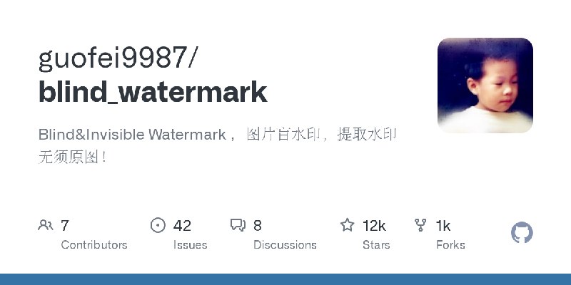 GitHub - guofei9987/blind_watermark: Blind&Invisible Watermark ，图片盲水印，提取水印无须原图！