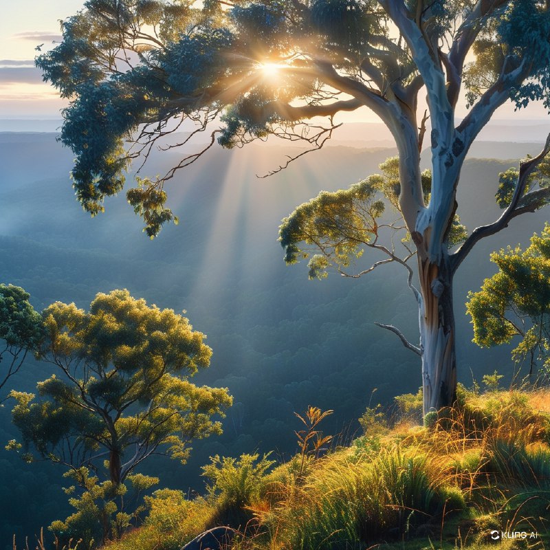 #Bing_Wallpaper"如梦似幻的桉树林笼罩在柔和的晨雾中，金色的阳光穿透薄薄的迷雾层，创造出迷人的光影交错效果，苍翠的绿叶冠覆盖在起伏的地形之上，散布于澳大利亚新南威尔士州蓝山国家公园的梅加隆谷辽阔的山谷中，呈现出一种宁静而超凡的氛围，树木纹理的复杂细节被生动捕捉，柔和的白色与大地色调和谐交融，构成电影般的超细致画面，灵感源自大气的风景摄影以及印象派自然画作