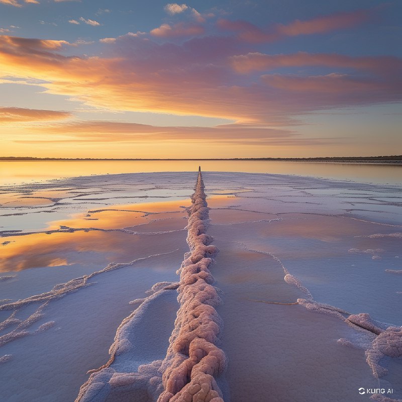 #Bing_Wallpaper“维多利亚州澳大利亚蒂莱尔湖那广阔而空灵的盐湖景观，被落日的金色光辉笼罩