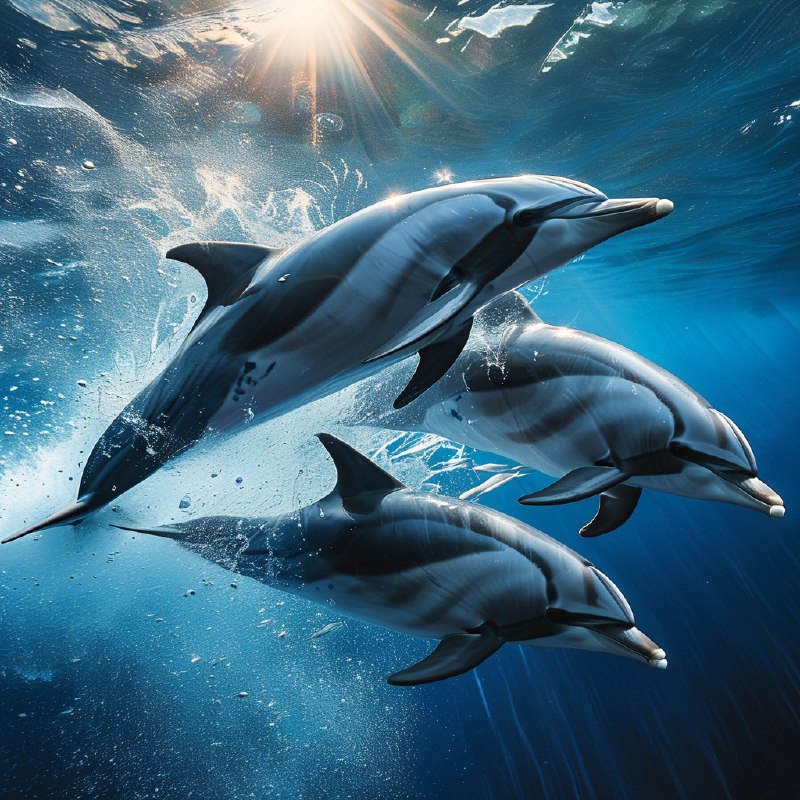 #Bing_Wallpaper在葡萄牙亚速尔群岛的圣米格尔岛附近深邃的蓝色大西洋中，一幅令人振奋的水下场景展现了流线型的敏捷大西洋斑点海豚正奋力追逐闪烁的银色鱼群